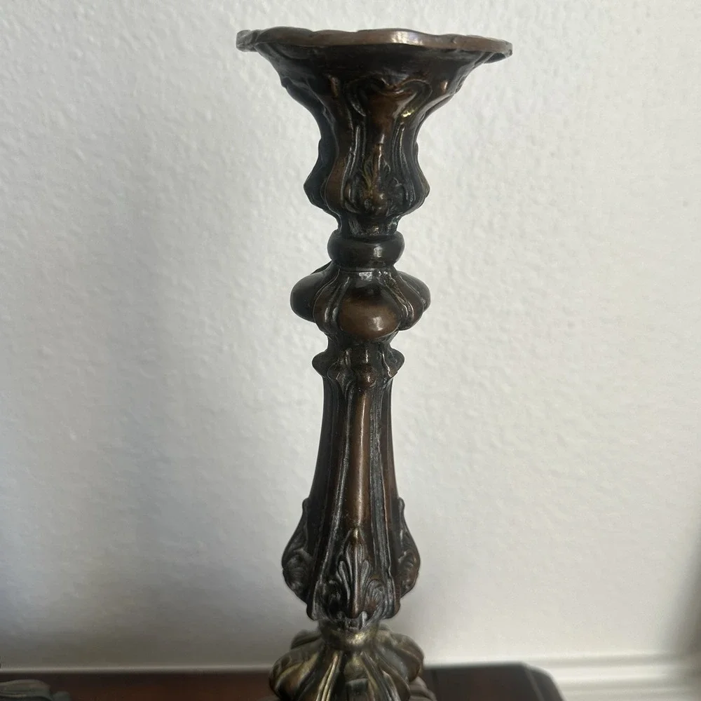 Antique Victorian Candlestick Pair 13 Inch‎ Baroque Footed Copper Bronze Gilt